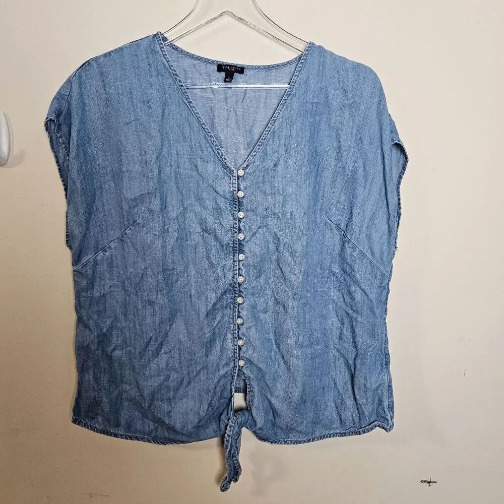 Talbots Cap Sleeve Denim V necl Button uoTop Women's Blue Size Large/Petite